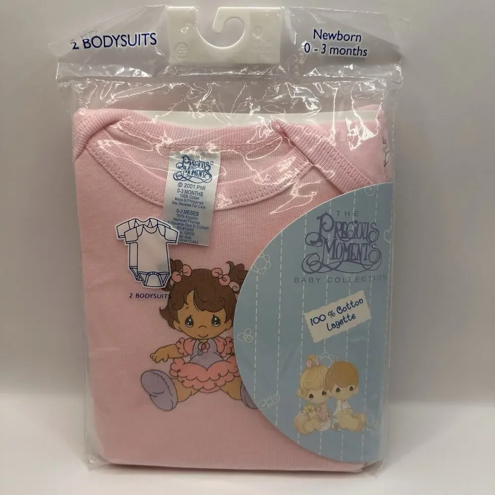 NOS! Vtg Baby Girl Precious Moments Bodysuits One Piece Set 0-3 mo 100% Cotton
